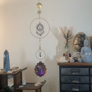 Iridescent Hanging Suncatcher Ornament with Gold Accents